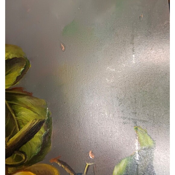 Vintage Still Life Fruit Painting On Board Dark Moody Peaches Grapes 8" x 10" - Picture 13 of 16